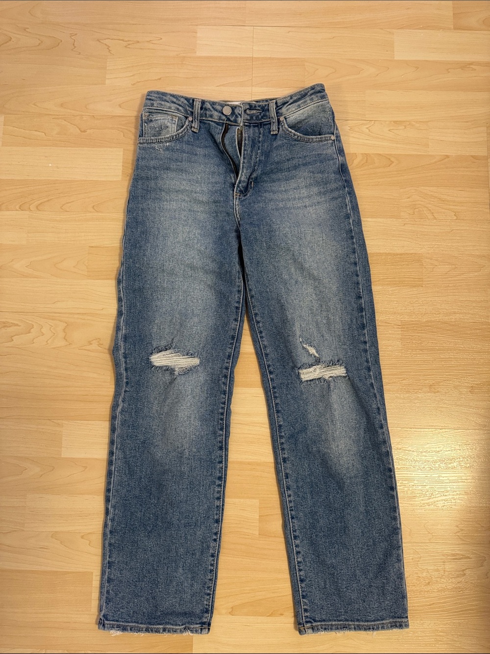 Just Black Women's Straight Leg Ripped Jeans - Medium Blue Wash